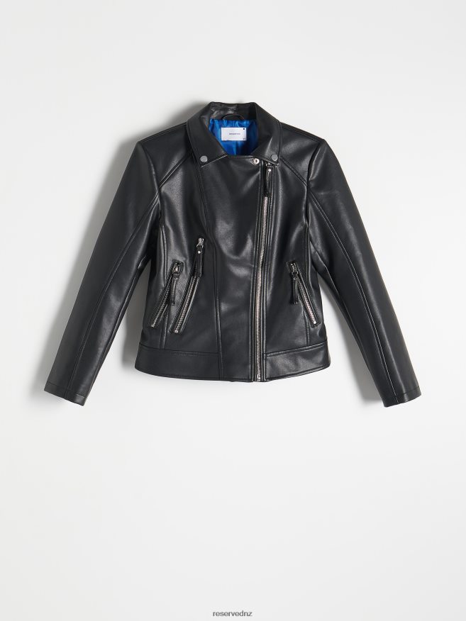 Reserved Women Faux Leather Biker Jacket P6H08T892 Apparel Black