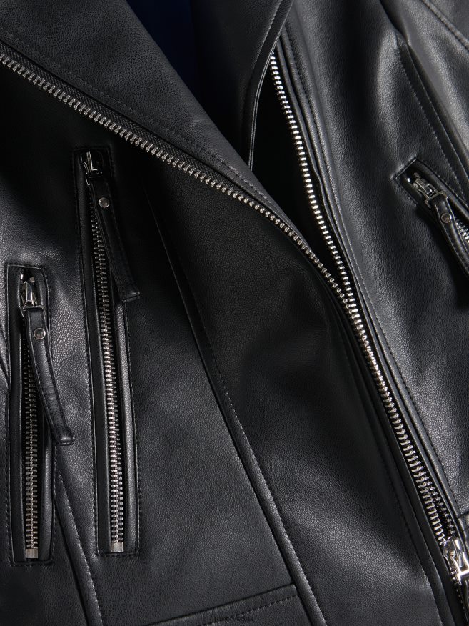 Reserved Women Faux Leather Biker Jacket P6H08T892 Apparel Black