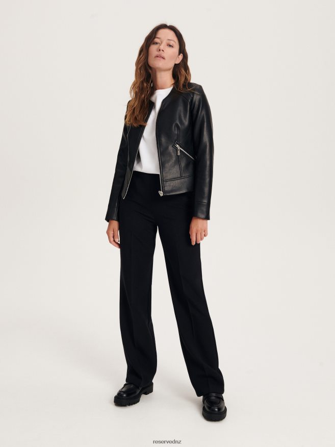 Reserved Women Faux Leather Biker Jacket P6H08T893 Apparel Black