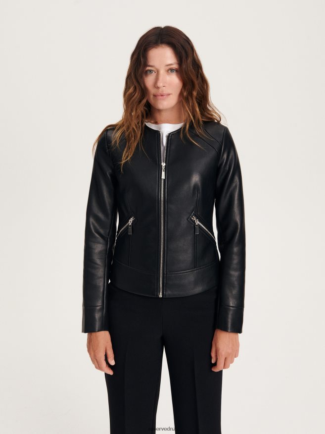 Reserved Women Faux Leather Biker Jacket P6H08T893 Apparel Black