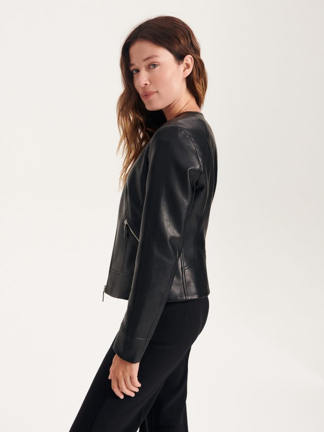 Reserved Women Faux Leather Biker Jacket P6H08T893 Apparel Black