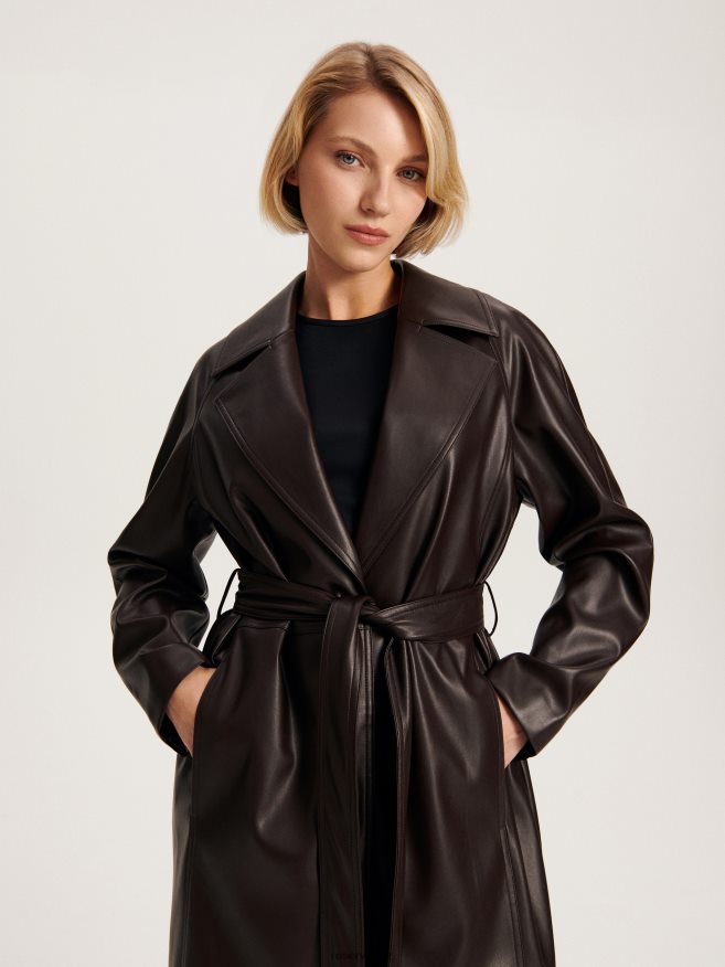 Reserved Women Faux Leather Coat P6H08T880 Apparel Dark Brown
