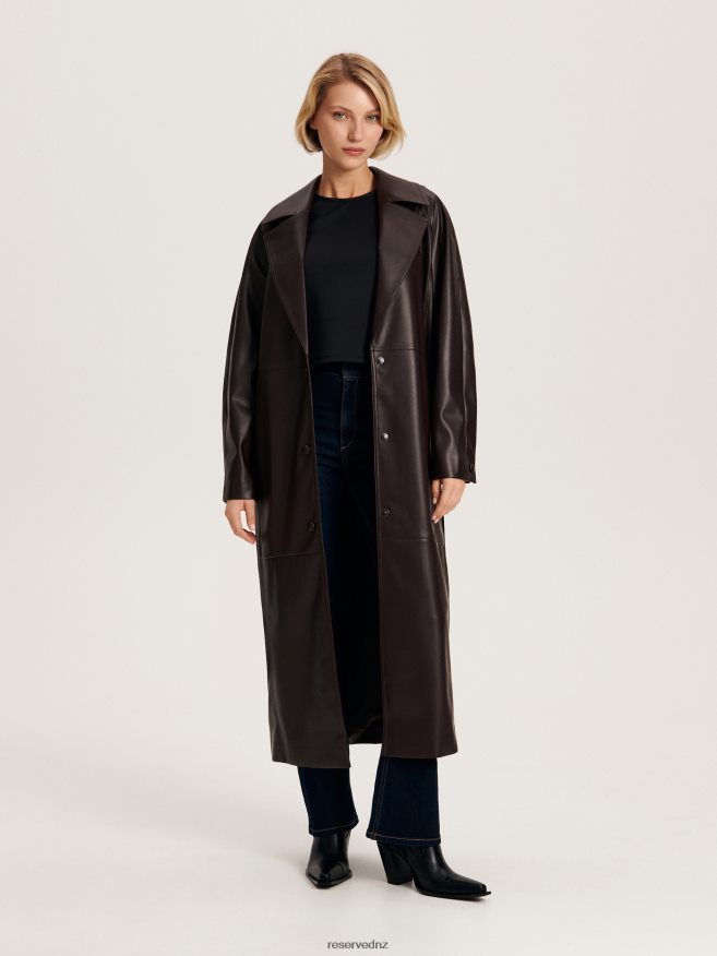 Reserved Women Faux Leather Coat P6H08T880 Apparel Dark Brown