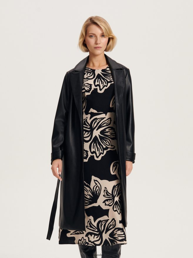 Reserved Women Faux Leather Coat P6H08T890 Apparel Black