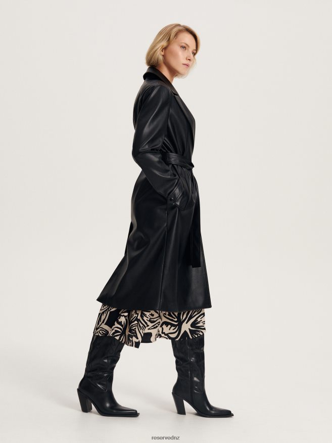Reserved Women Faux Leather Coat P6H08T890 Apparel Black