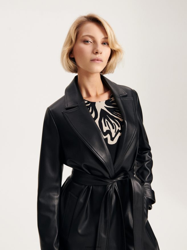 Reserved Women Faux Leather Coat P6H08T890 Apparel Black
