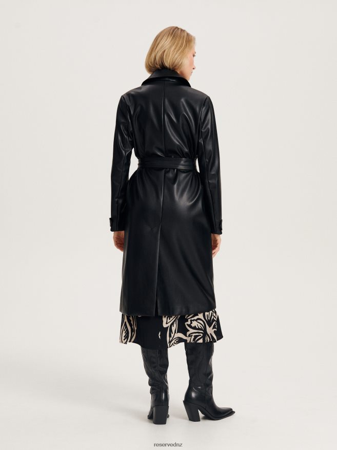 Reserved Women Faux Leather Coat P6H08T890 Apparel Black