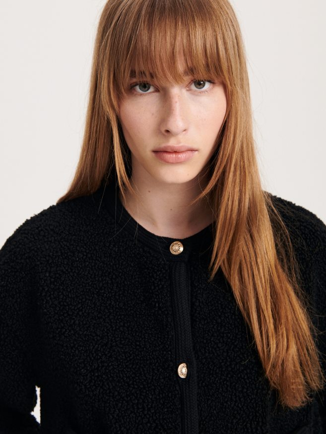 Reserved Women Faux Shearling Jacket P6H08T887 Apparel Black