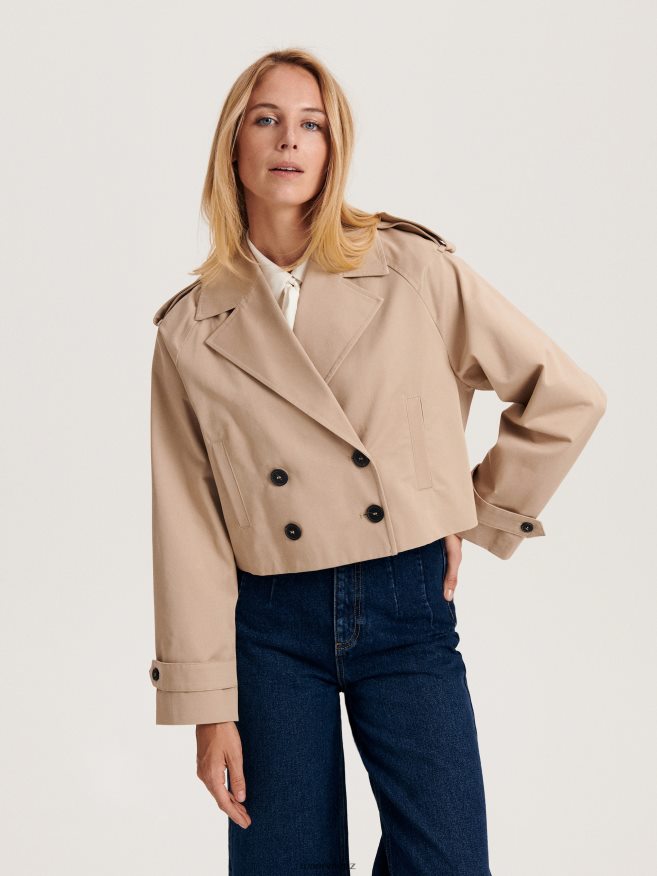 Reserved Women Short Trench Coat P6H08T888 Apparel Beige