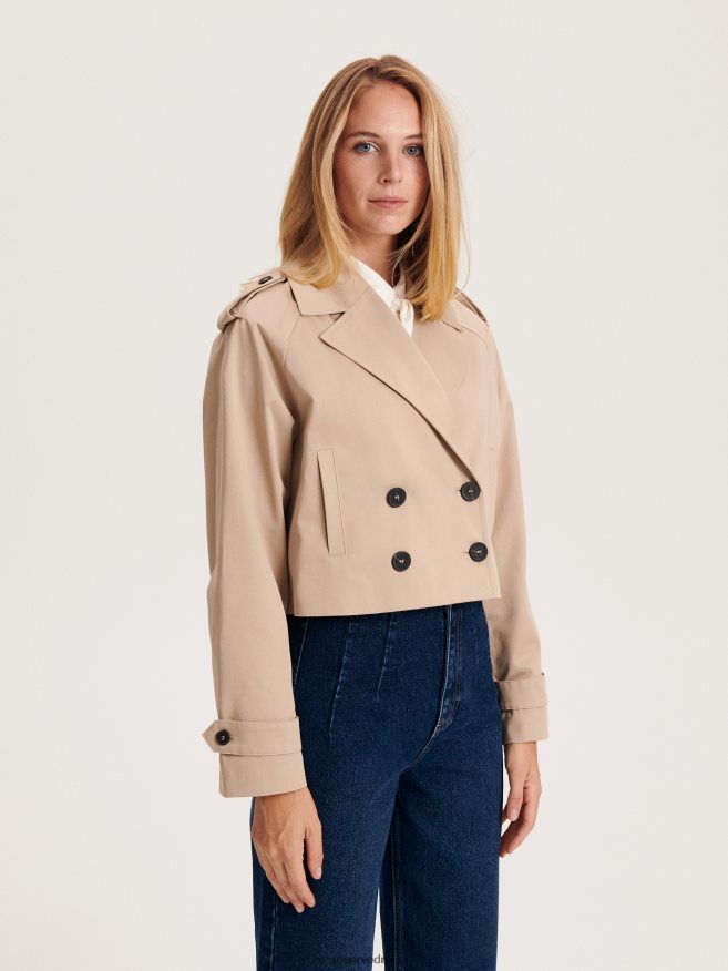 Reserved Women Short Trench Coat P6H08T888 Apparel Beige