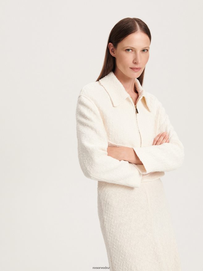 Reserved Women Tweed Jacket P6H08T872 Apparel Cream