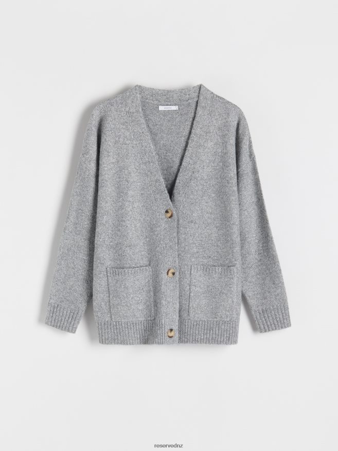Reserved Women Cardigan With Pockets P6H08T924 Apparel Light Grey