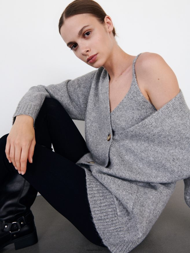 Reserved Women Cardigan With Pockets P6H08T924 Apparel Light Grey