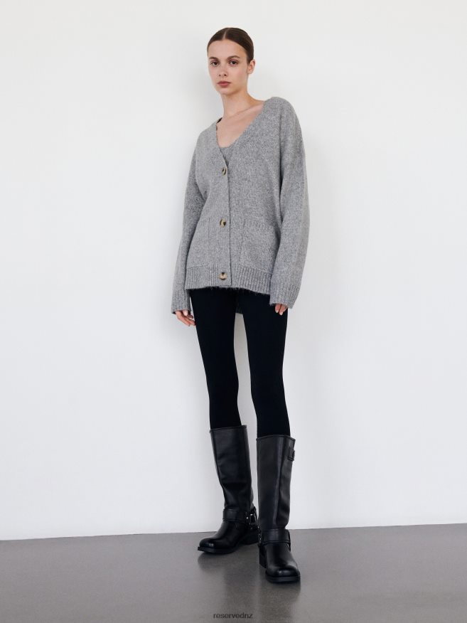 Reserved Women Cardigan With Pockets P6H08T924 Apparel Light Grey