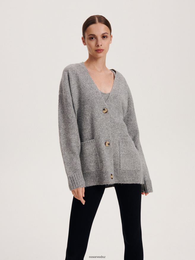 Reserved Women Cardigan With Pockets P6H08T924 Apparel Light Grey