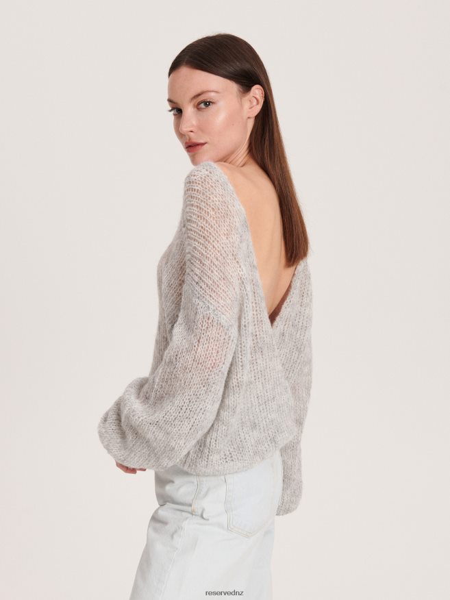 Reserved Women Openwork Jumper With Wool Blend P6H08T916 Apparel Light Grey