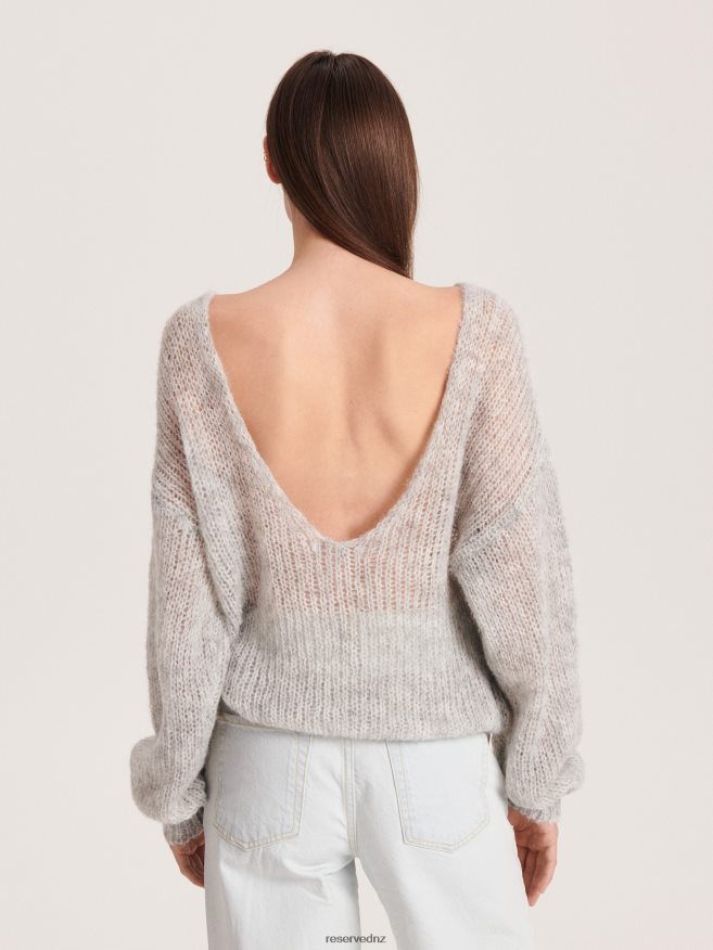 Reserved Women Openwork Jumper With Wool Blend P6H08T916 Apparel Light Grey