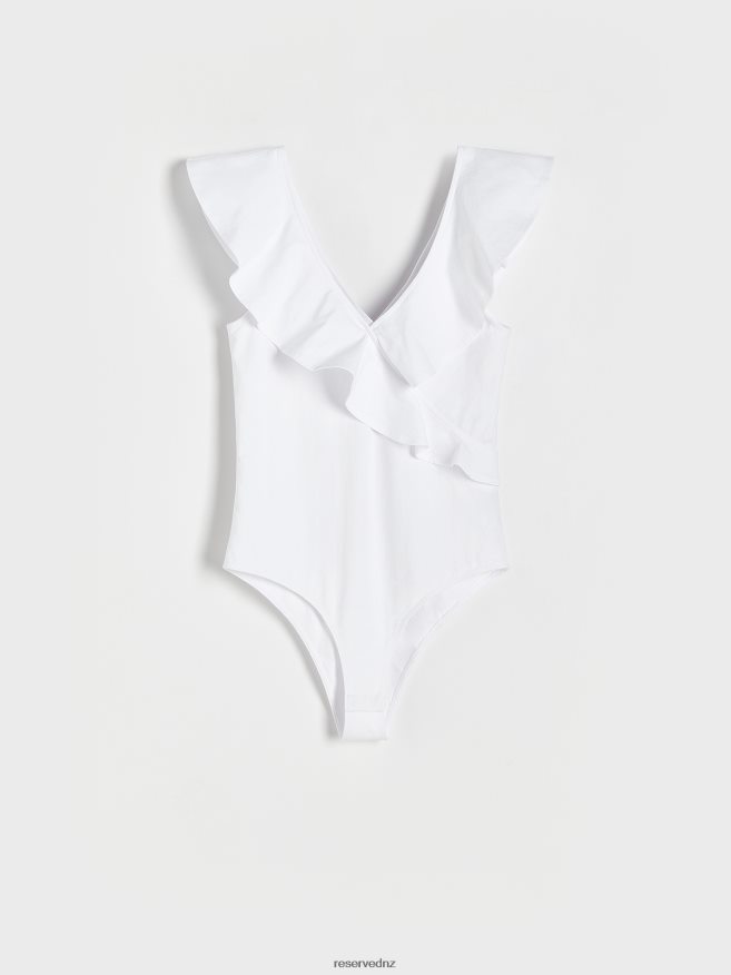 Reserved Women Bodysuit With Ruffle Detail P6H08T525 Apparel White