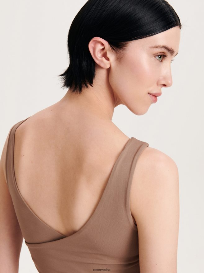 Reserved Women Crop Top P6H08T498 Apparel Coffee