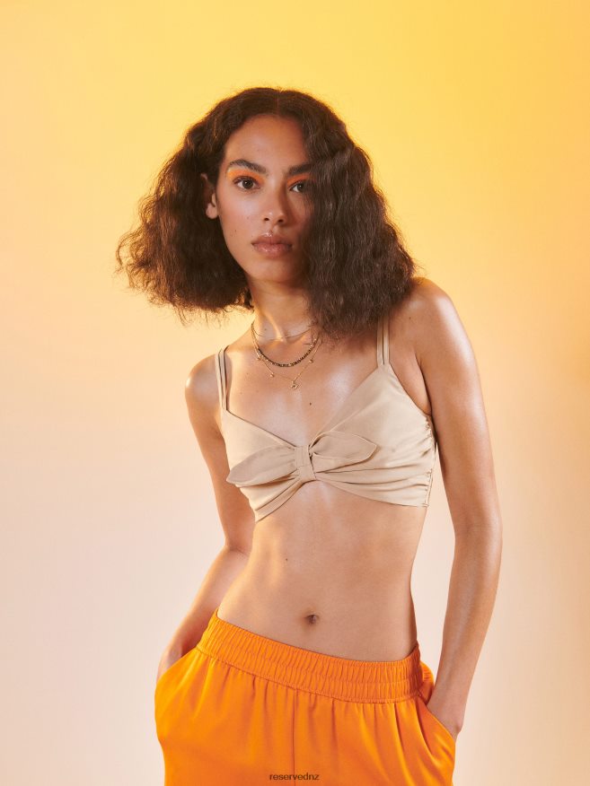 Reserved Women Crop Top With Tie Detail P6H08T367 Apparel Beige