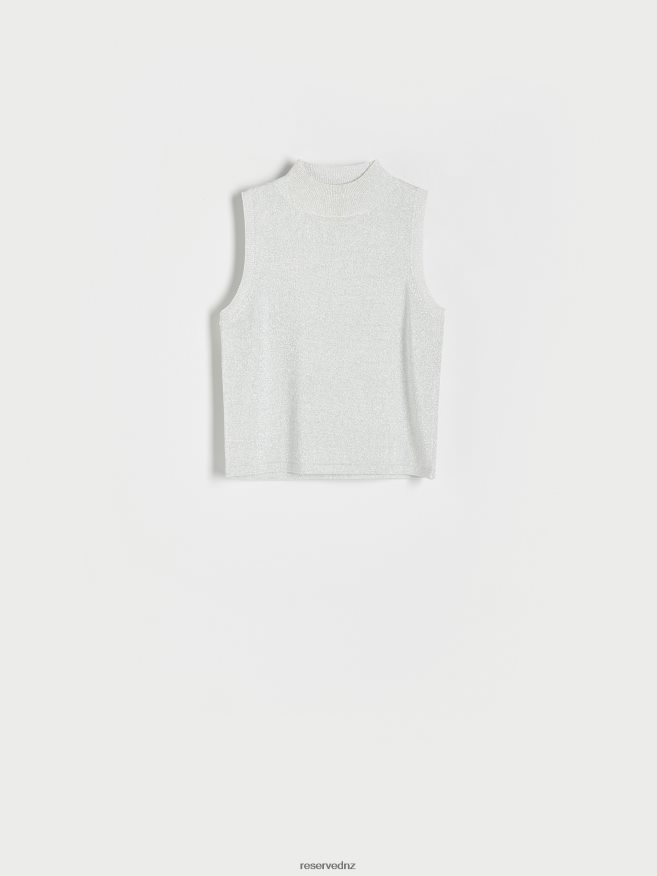 Reserved Women Glittering Jersey Top P6H08T520 Apparel Light Grey