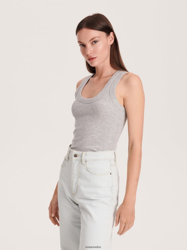 Reserved Women Melange Jersey Top P6H08T512 Apparel Light Grey