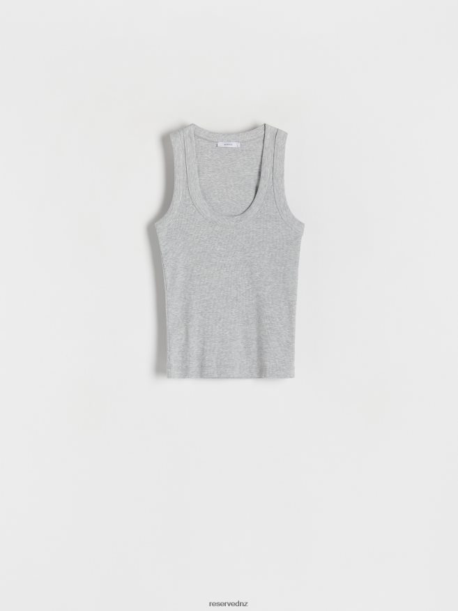 Reserved Women Melange Jersey Top P6H08T512 Apparel Light Grey