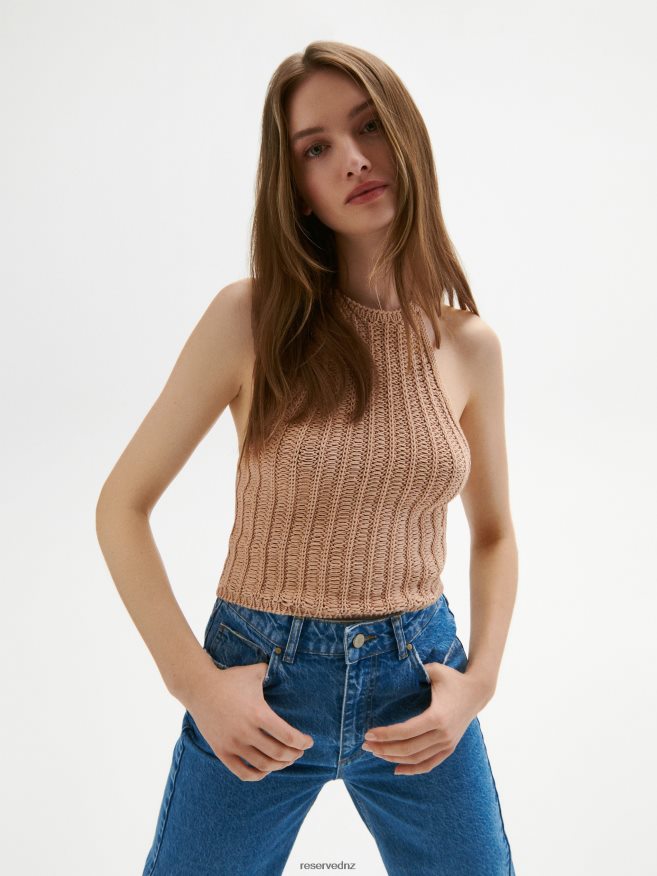 Reserved Women Organic Cotton Jersey Top P6H08T516 Apparel Coffee