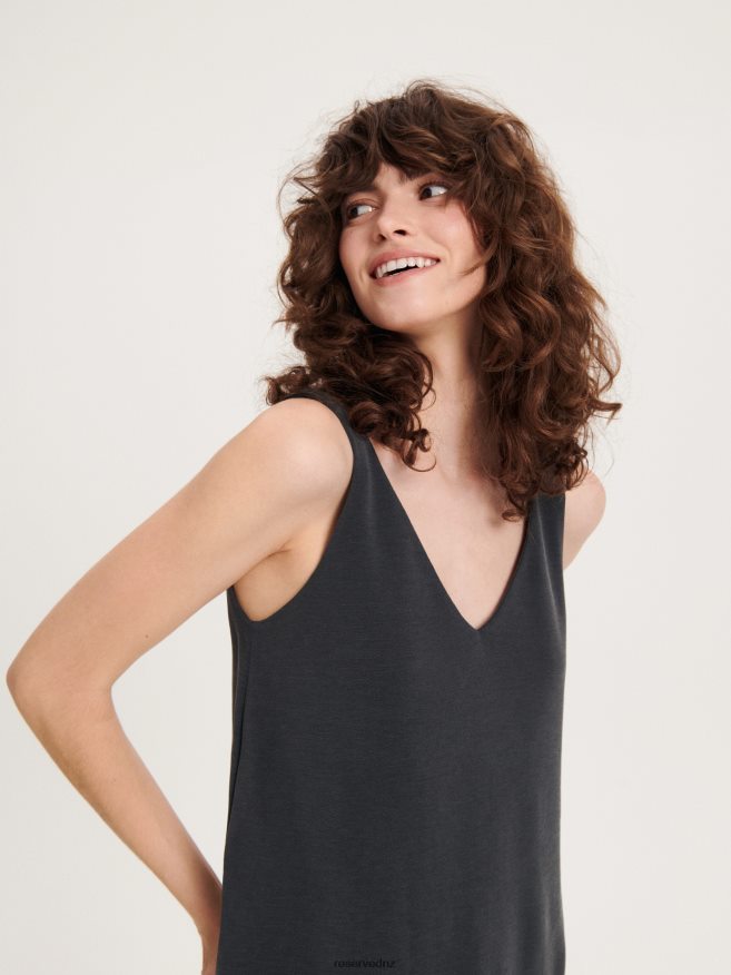 Reserved Women Regular Fit Modal Rich Top P6H08T461 Apparel Dark Grey