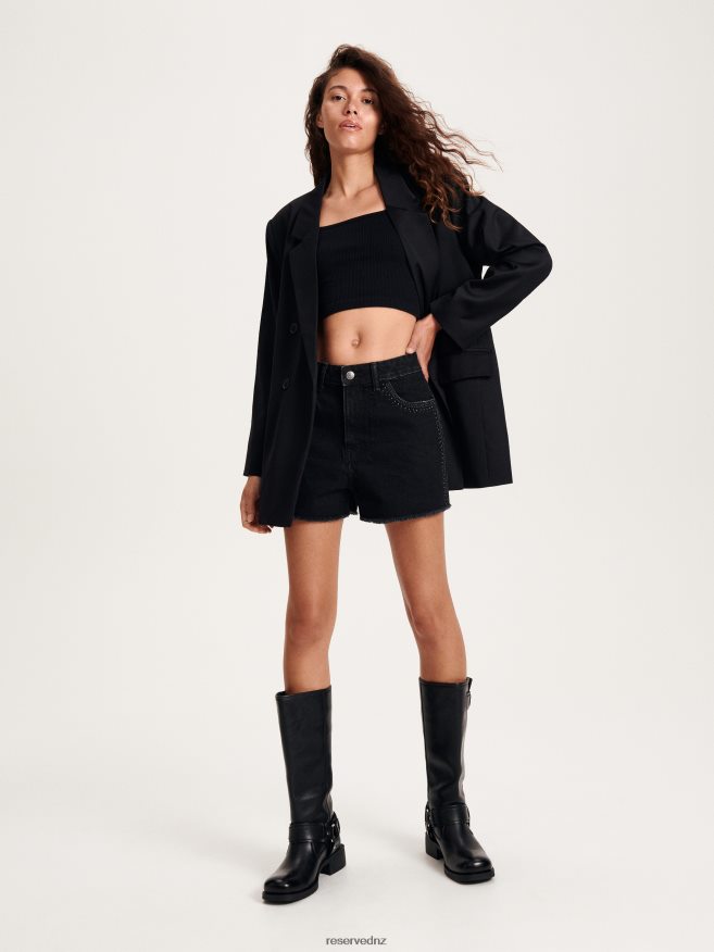 Reserved Women Rib Knit Crop Top P6H08T507 Apparel Black