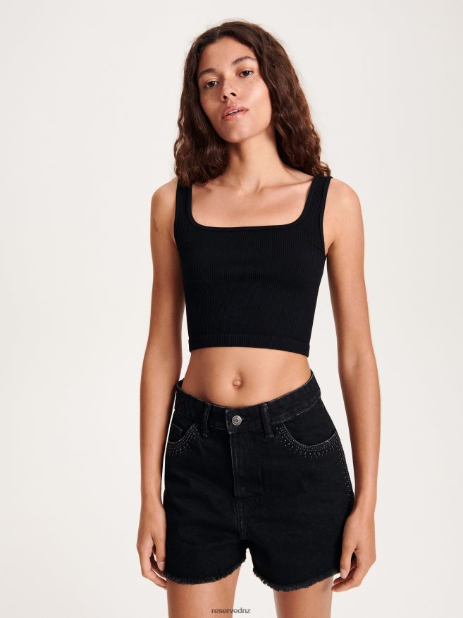Reserved Women Rib Knit Crop Top P6H08T507 Apparel Black