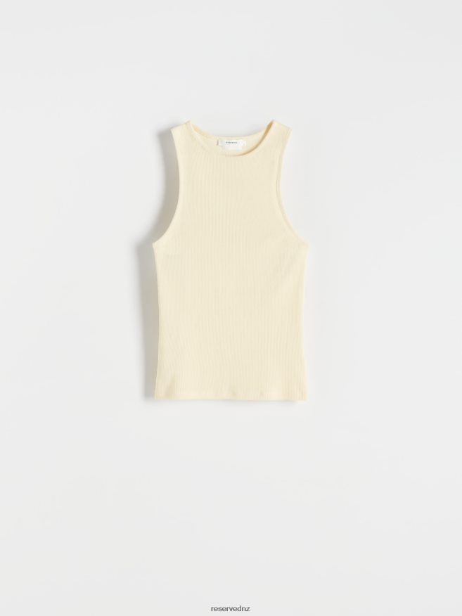 Reserved Women Rib Knit Jersey Top P6H08T490 Apparel Light Yellow