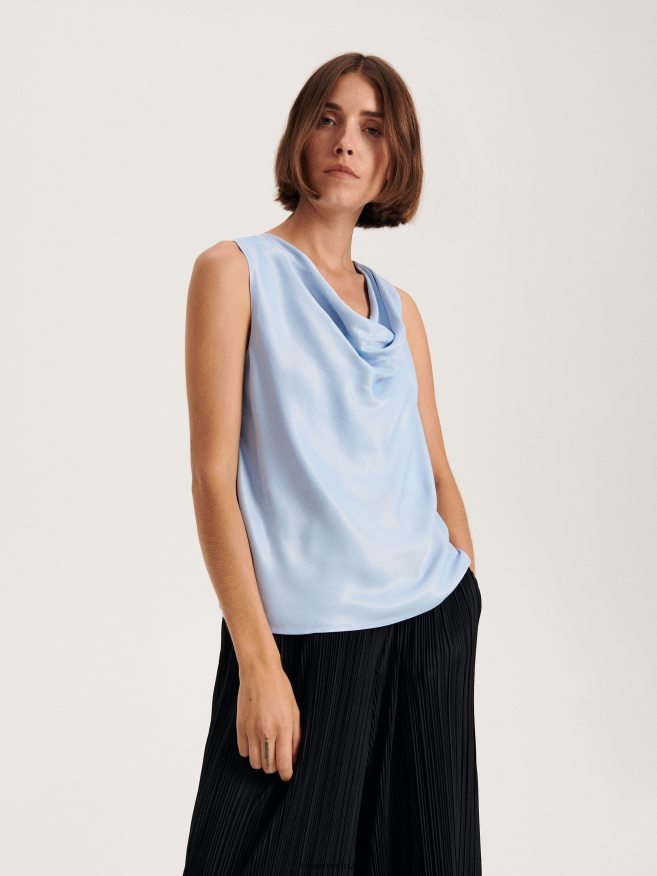 Reserved Women Satin Top P6H08T214 Apparel Pale Blue