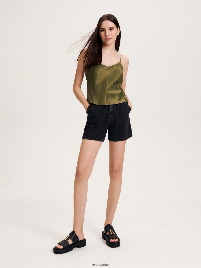 Reserved Women Satin Top P6H08T332 Apparel Olive