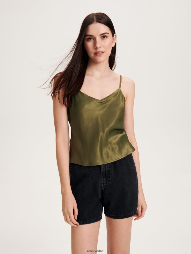 Reserved Women Satin Top P6H08T332 Apparel Olive