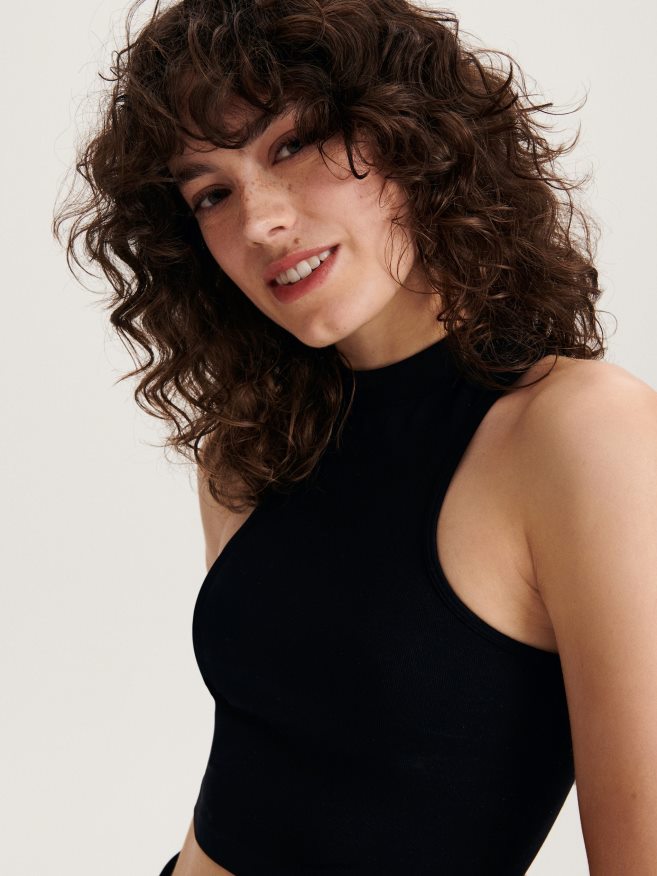 Reserved Women Seamless Jersey Crop Top P6H08T526 Apparel Black