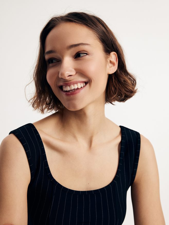 Reserved Women Stripe Top P6H08T470 Apparel Steel Blue