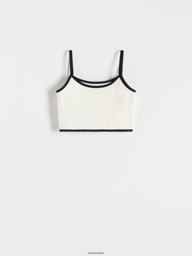 Reserved Women Top With Contrast Trim P6H08T492 Apparel Cream