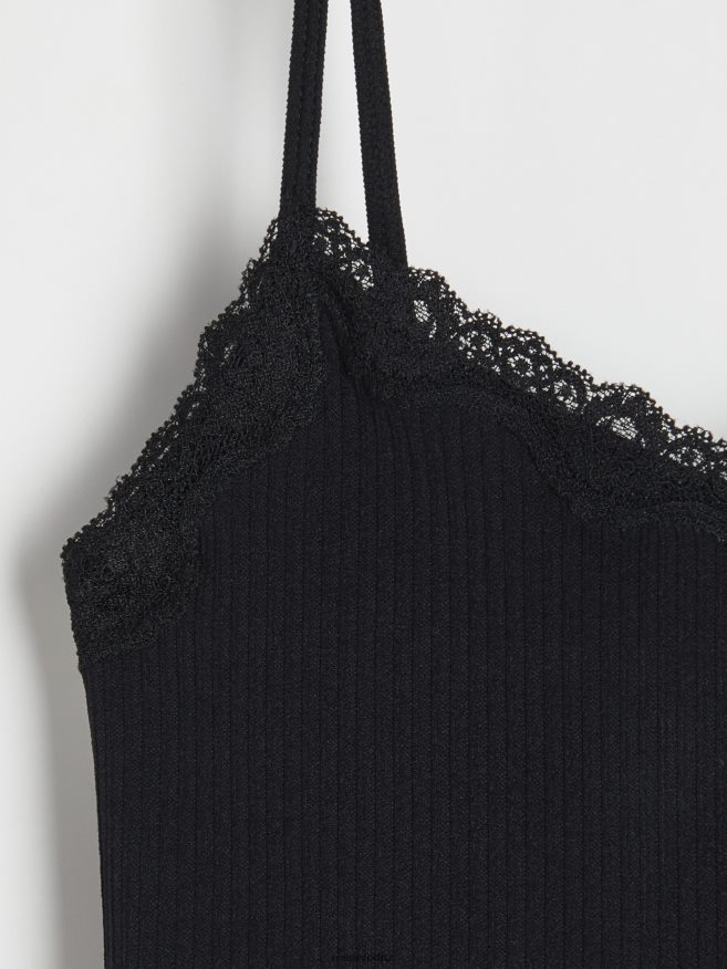 Reserved Women Top With Lace P6H08T432 Apparel Black