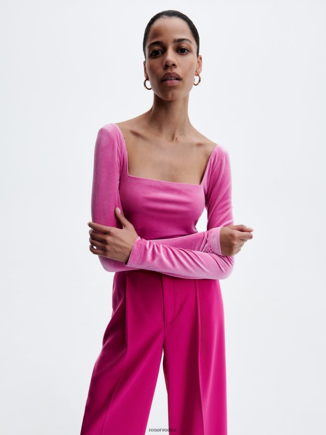 Reserved Women Velour Top P6H08T333 Apparel Hot Pink