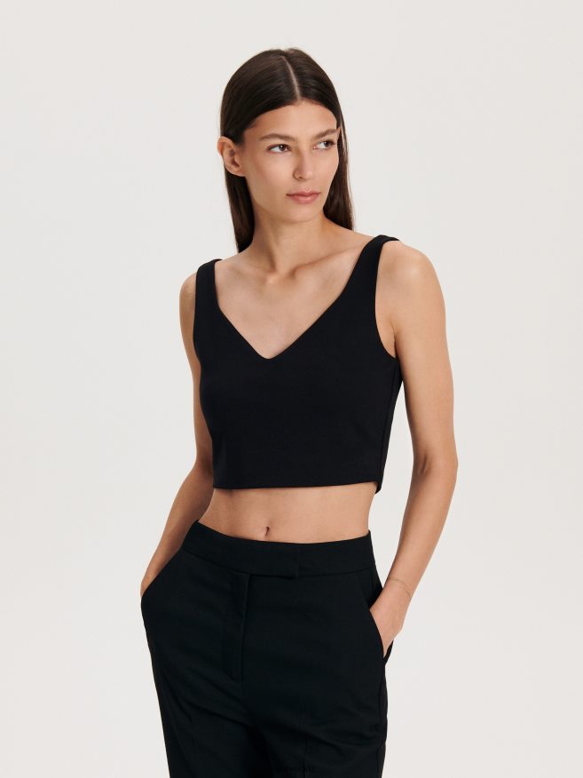 Reserved Women Viscose Rich Crop Top P6H08T425 Apparel Black