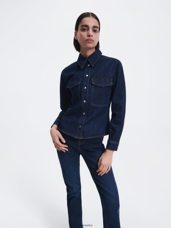 Reserved Women Denim Shirt P6H08T348 Apparel Navy
