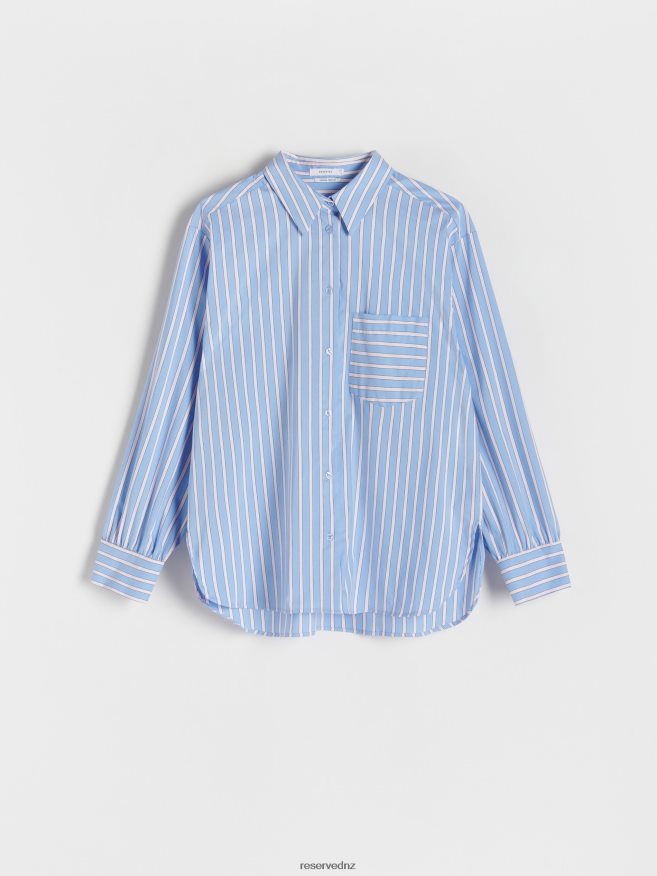 Reserved Women Oversized Cotton Shirt P6H08T309 Apparel Blue