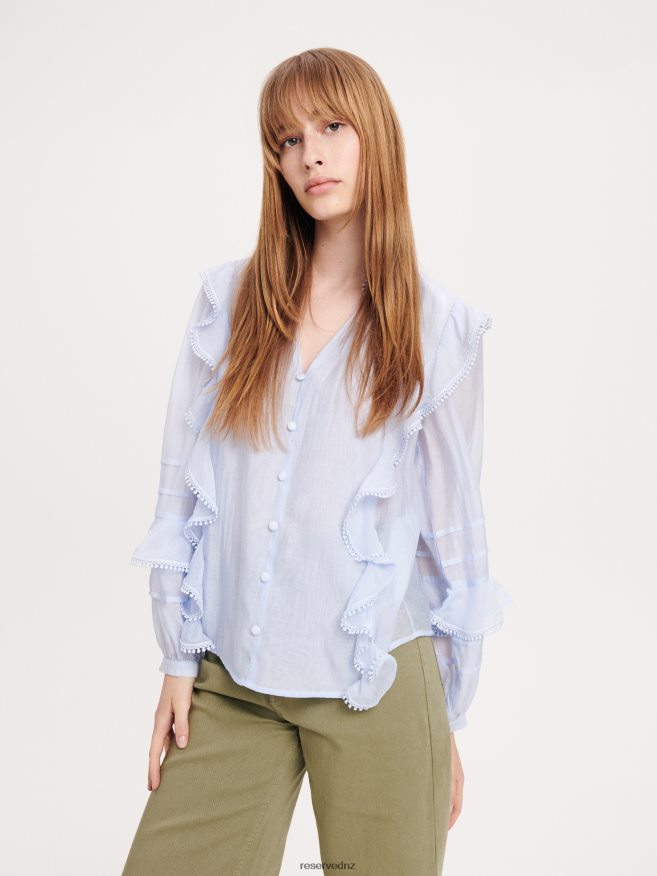 Reserved Women Shirt With Frill Detail P6H08T159 Apparel Light Blue