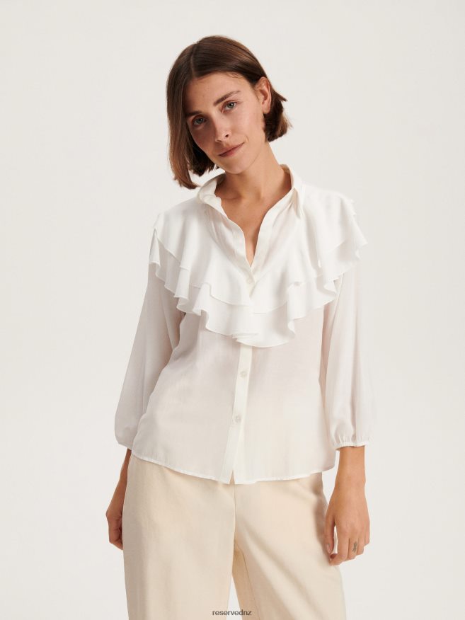 Reserved Women Shirt With Frill Detail P6H08T18 Apparel Cream
