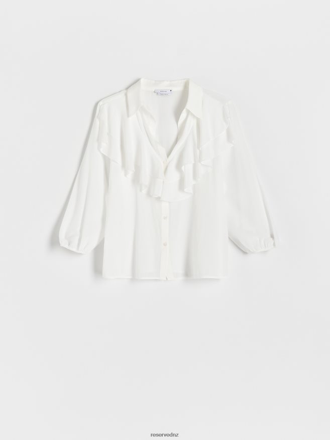 Reserved Women Shirt With Frill Detail P6H08T18 Apparel Cream