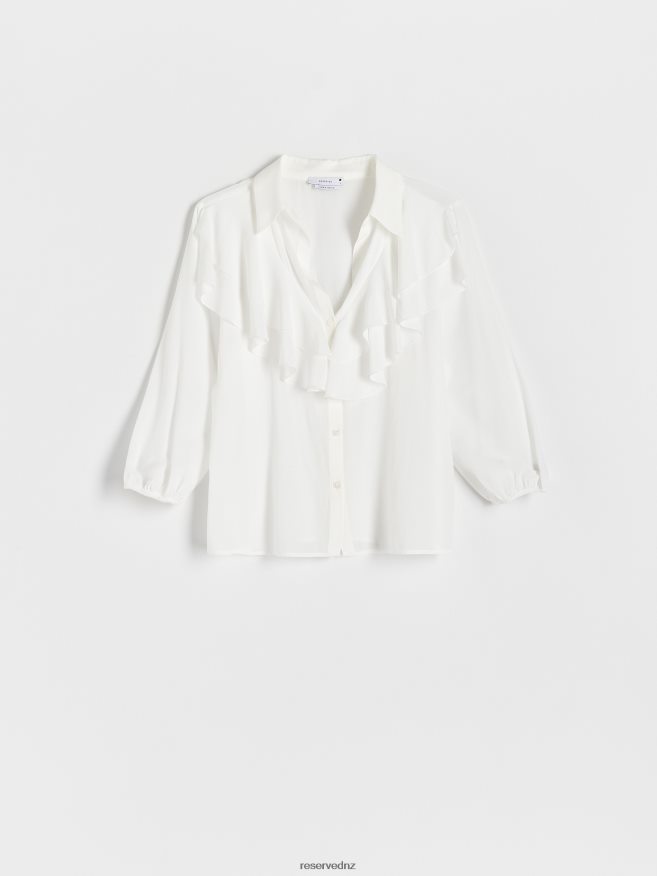 Reserved Women Shirt With Frill Detail P6H08T18 Apparel Cream