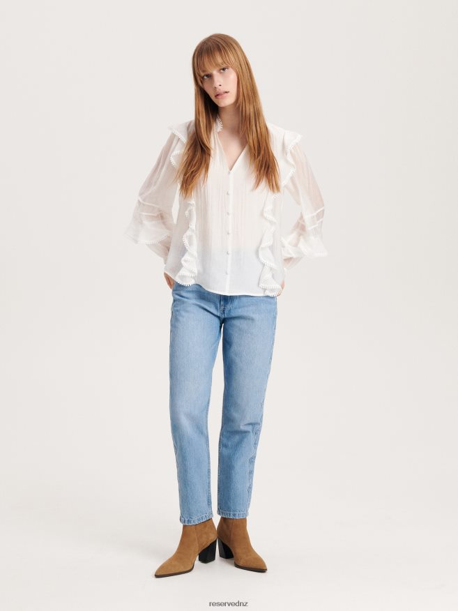 Reserved Women Shirt With Frill Detail P6H08T200 Apparel Cream