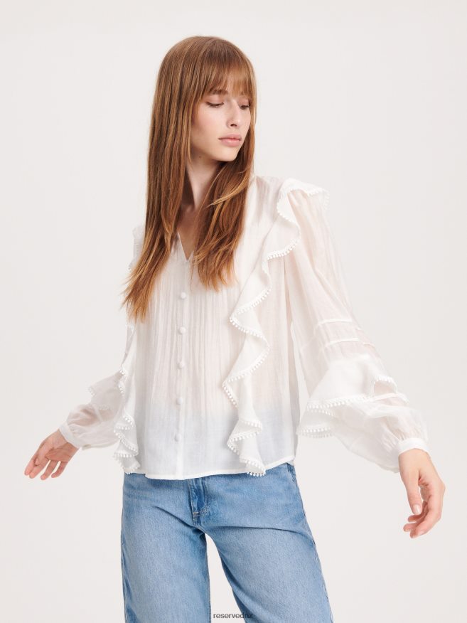 Reserved Women Shirt With Frill Detail P6H08T200 Apparel Cream