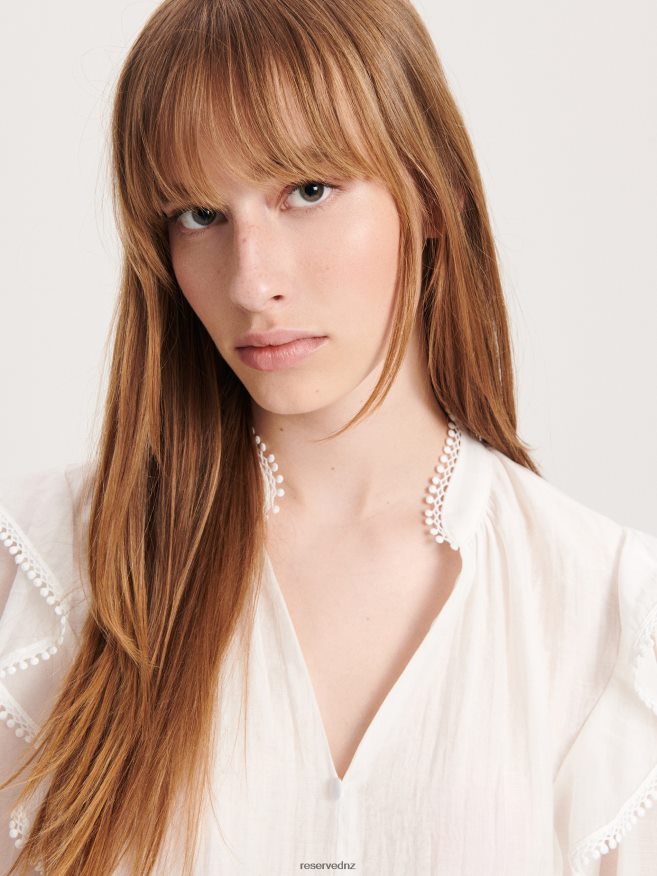 Reserved Women Shirt With Frill Detail P6H08T200 Apparel Cream